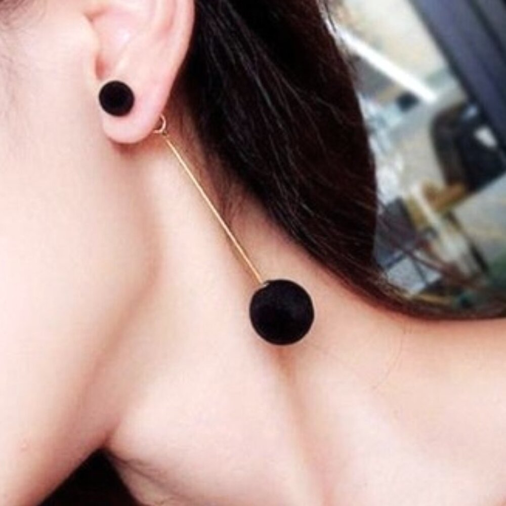 Earrings Velvet Balls Elegant Black Dangle Drop Stylish Trendy Simple Hollywood